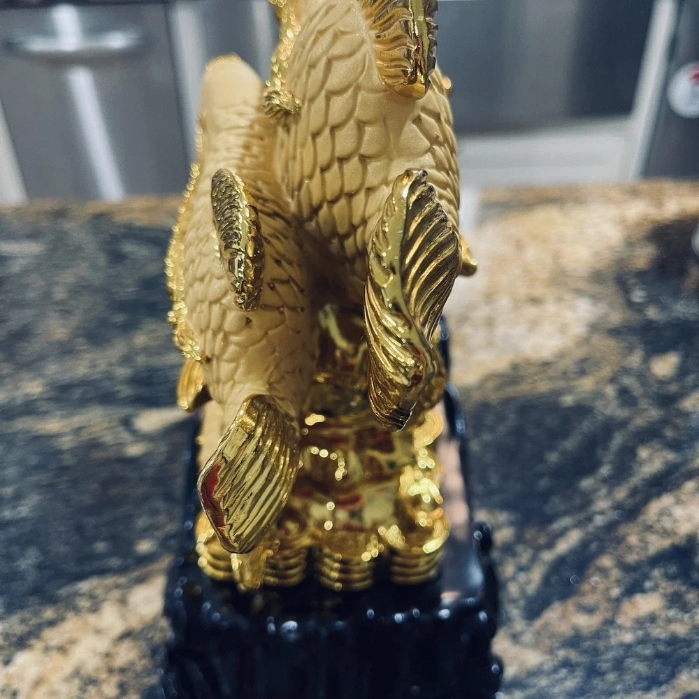 Gold Arowana Fish Feng Shui Resin Figurine Chinese Wealth Coins‎ Decor Small